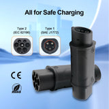 **Image Alt Text:** ERDAN 32A EV Adapter IEC 62196 Type 2 to Type 1 J1772 EVSE Charger Connector for Electric Vehicles