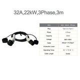 FITMPH 3m Type 2 to Type 2 EV Charging Cable – 32A, 22kW